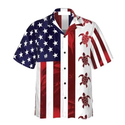 Turtle Flag American Hawaiian Shirt 4th of july Hawaiian Shirt